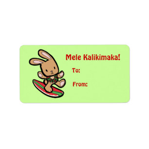 Hawaiian Surfing Bunny Holiday Cartoon Label