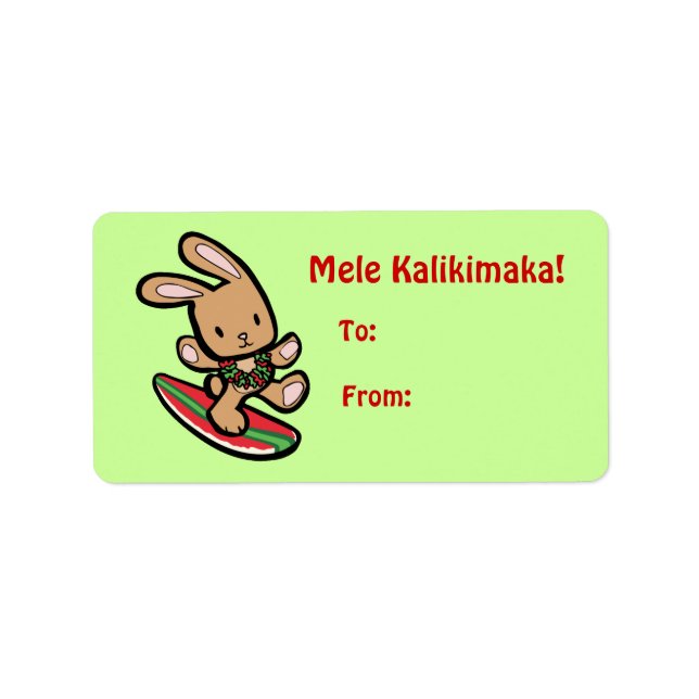Hawaiian Surfing Bunny Holiday Cartoon Label (Front)