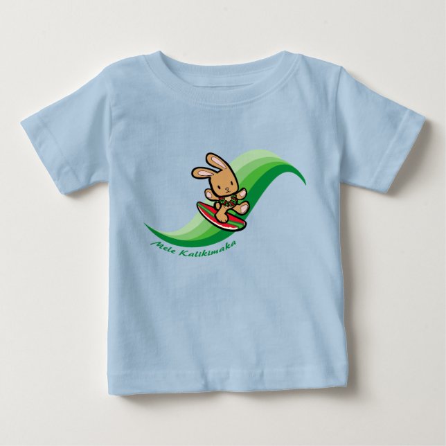 Hawaiian Surfing Bunny Holiday Green Cartoon Band Baby T-Shirt (Front)
