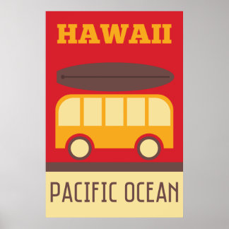 Hawaiian Surfing Bus Poster