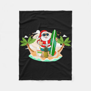 Hawaiian Surfing Santa Claus Or Surf Beach Christm Fleece Blanket