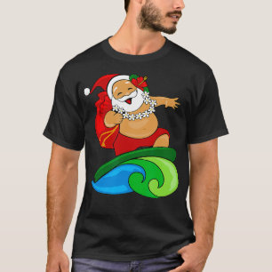 Hawaiian Surfing Santa On A Wave With Sack Surfboa T-Shirt