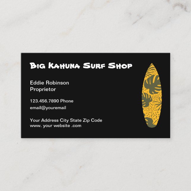 Hawaiian Surfing Shop Theme Business Card (Front)