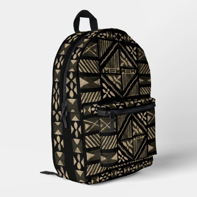 Hawaiian Tapa Pattern Printed Backpack (Back Corner Left)