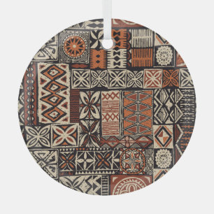 Hawaiian Tapa: Tribal Patchwork Glass Tree Decoration