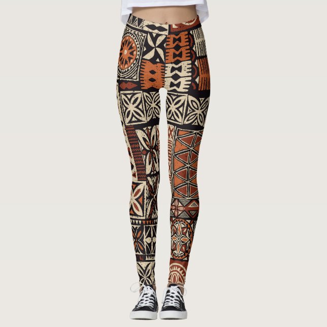 Hawaiian Tapa: Tribal Patchwork Leggings (Front)