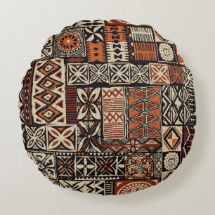 Hawaiian Tapa: Tribal Patchwork Round Cushion