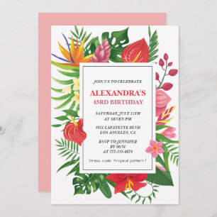 Hawaiian themed 43rd birthday Floral Colourful Invitation