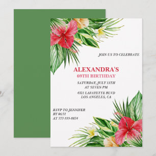 Hawaiian themed 69th birthday Floral Hibiscus Invitation