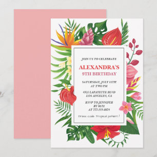 Hawaiian themed 9th birthday party Hibiscus Invitation