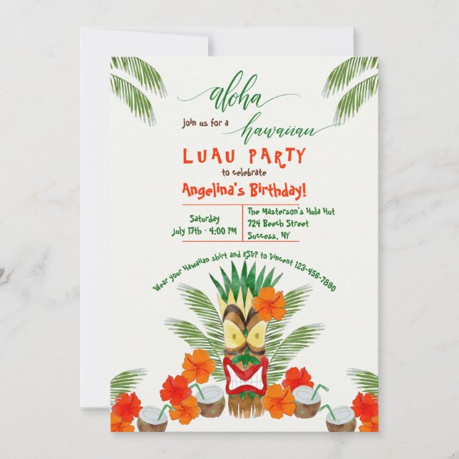 Hawaiian Tiki Luau Party Invitation (Front)