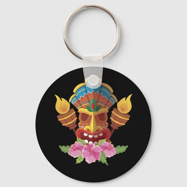 Hawaiian Tiki Mask and Torches Key Ring (Front)