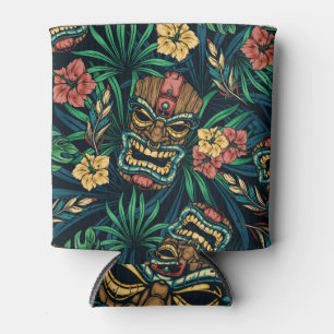 Hawaiian Tiki Mask Tropical Pattern Can Cooler