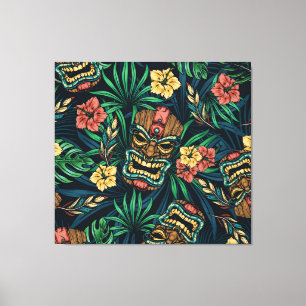Hawaiian Tiki Mask Tropical Pattern Canvas Print