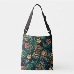 Hawaiian Tiki Mask Tropical Pattern Crossbody Bag