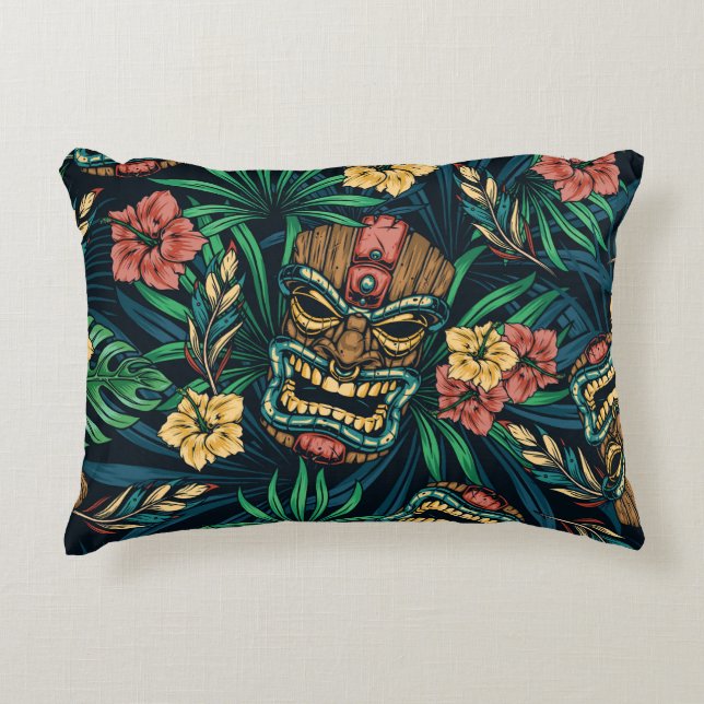 Hawaiian Tiki Mask Tropical Pattern Decorative Cushion (Front)