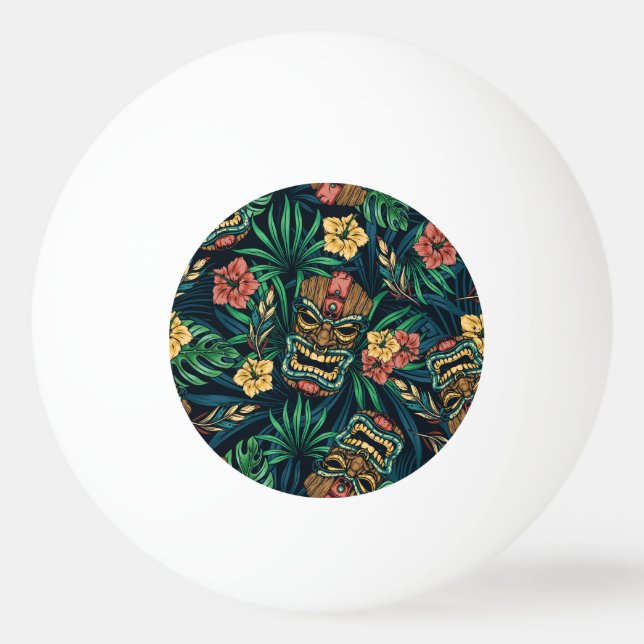 Hawaiian Tiki Mask Tropical Pattern Ping Pong Ball (Front)