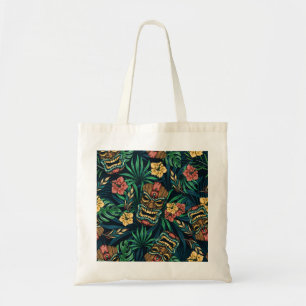 Hawaiian Tiki Mask Tropical Pattern Tote Bag