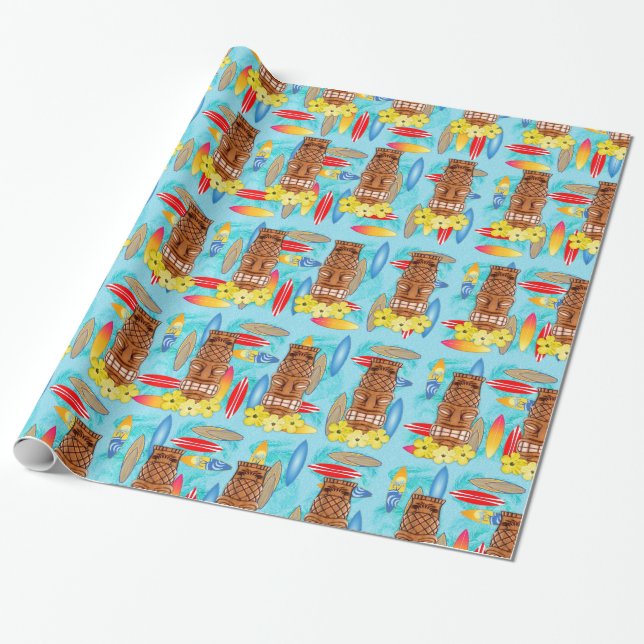 Hawaiian Tiki Mask Wrapping Paper (Unrolled)
