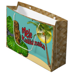 Hawaiian Tiki Mele Kalikimaka Christmas Day Large Large Gift Bag