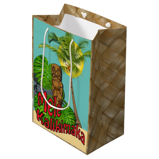 Hawaiian Tiki Mele Kalikimaka Christmas Day Medium Medium Gift Bag (Front Angled)