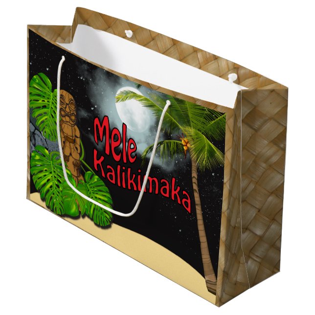 Hawaiian Tiki Mele Kalikimaka Christmas Large Large Gift Bag (Front Angled)
