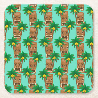 Hawaiian Tiki Repeat Pattern Square Paper Coaster