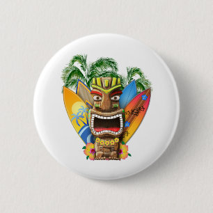 Hawaiian Tiki Surfing 6 Cm Round Badge