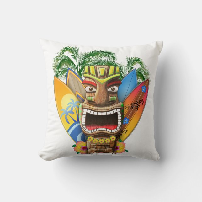 Hawaiian Tiki Surfing Cushion (Front)
