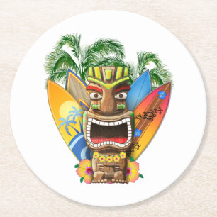 Hawaiian Tiki Surfing Round Paper Coaster