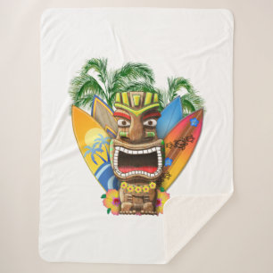 Hawaiian Tiki Surfing Sherpa Blanket