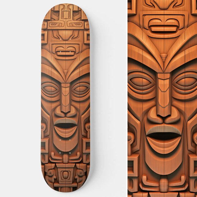 Hawaiian Totem Tiki Mask Wood Art Skateboard (Hawaiian Totem Tiki Mask Wood Art Skateboard)