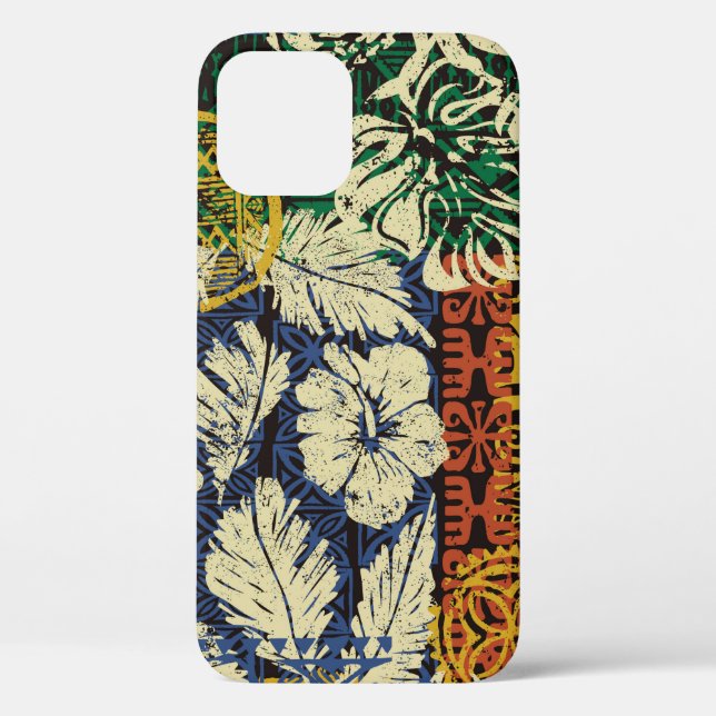 Hawaiian tribal elements and hibiscus fabric patch Case-Mate iPhone case (Back)