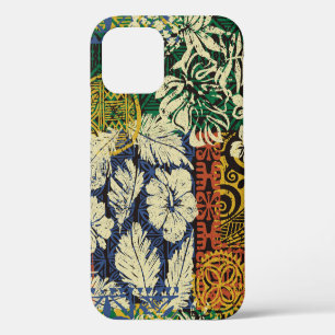 Hawaiian tribal elements and hibiscus fabric patch iPhone 12 case