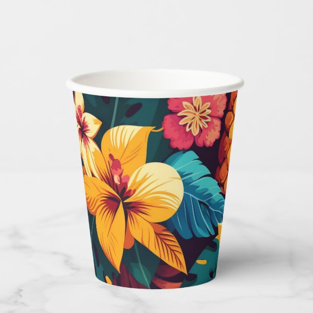 Hawaiian tropical botanical pattern. Bloom floral Paper Cups (Front)