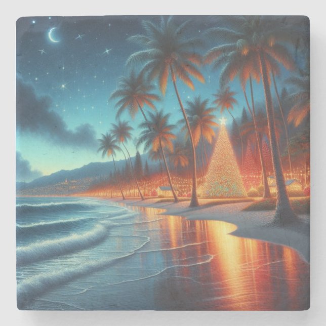 Hawaiian/Tropical Christmas  Stone Coaster (Front)