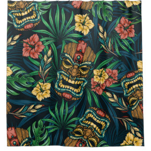 Hawaiian tropical colourful seamless pattern with shower curtain