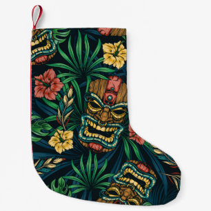 Hawaiian tropical colourful seamless pattern with  small christmas stocking