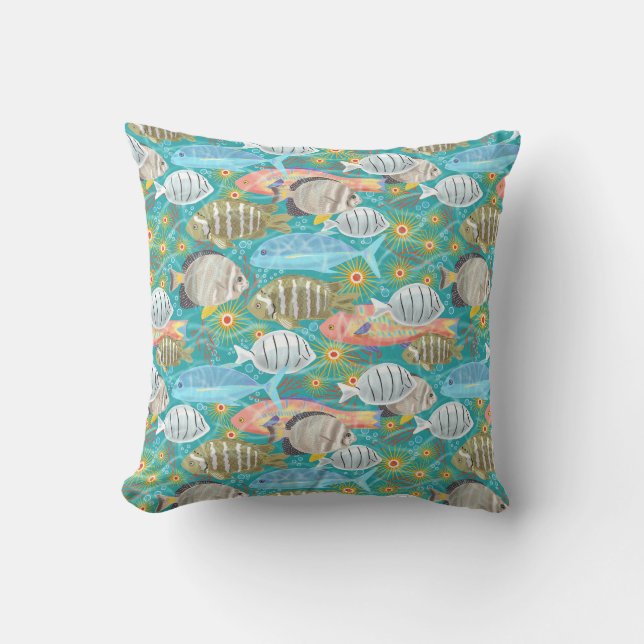 Hawaiian Tropical Fish Throw Pillow (Front)