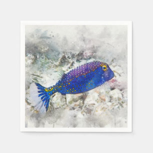 Hawaiian Tropical Fish Watercolor - Boxfish Napkin