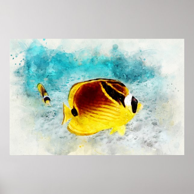 Hawaiian Tropical Fish Watercolor - Butterflyfish Poster (Front)