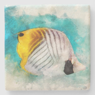 Hawaiian Tropical Fish Watercolor - Butterflyfish Stone Coaster