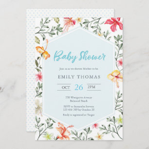 Hawaiian tropical floral Baby Shower Invitation