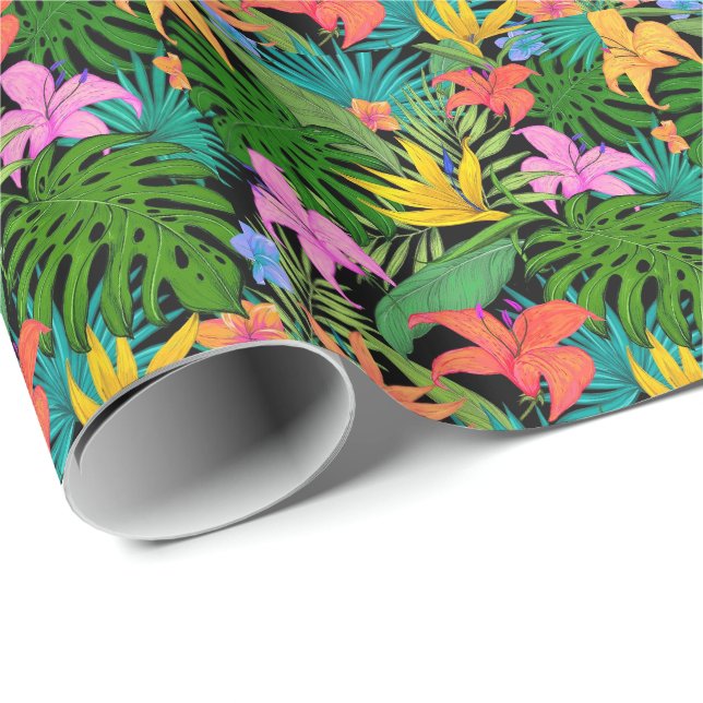 Hawaiian Tropical Floral Leaf Pattern Wrapping Paper (Roll Corner)