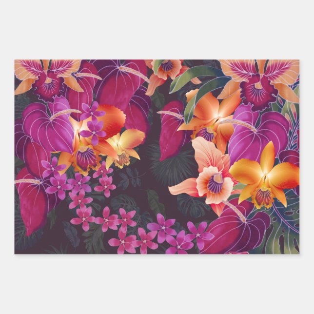 Hawaiian Tropical Flower Explosion Wrapping Paper Sheet (Front)