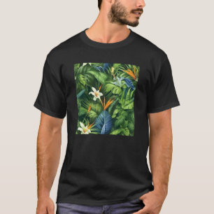 Hawaiian Tropical Flower Leaf Pattern Beach Vacati T-Shirt