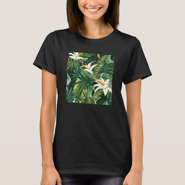 Hawaiian Tropical Flower Leaf Pattern Beach Vacati T-Shirt (Front)