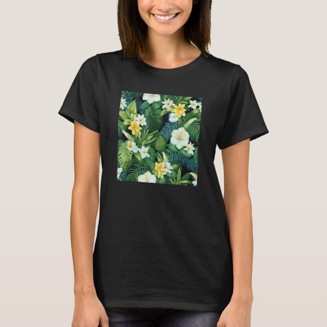 Hawaiian Tropical Flower Leaf Pattern Beach Vacati T-Shirt (Front)