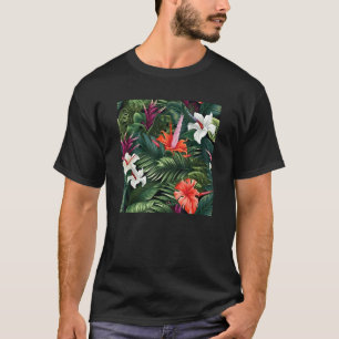 Hawaiian Tropical Flower Leaf Pattern Beach Vacati T-Shirt