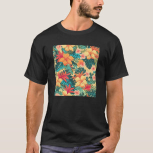 Hawaiian Tropical Flower Leaf Pattern Beach Vacati T-Shirt
